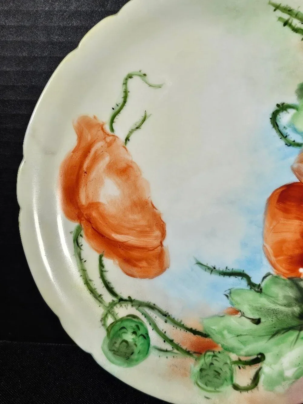 Antique JPL Pouyat Limoges France Hand Painted Orange Poppy Porcelain Plate